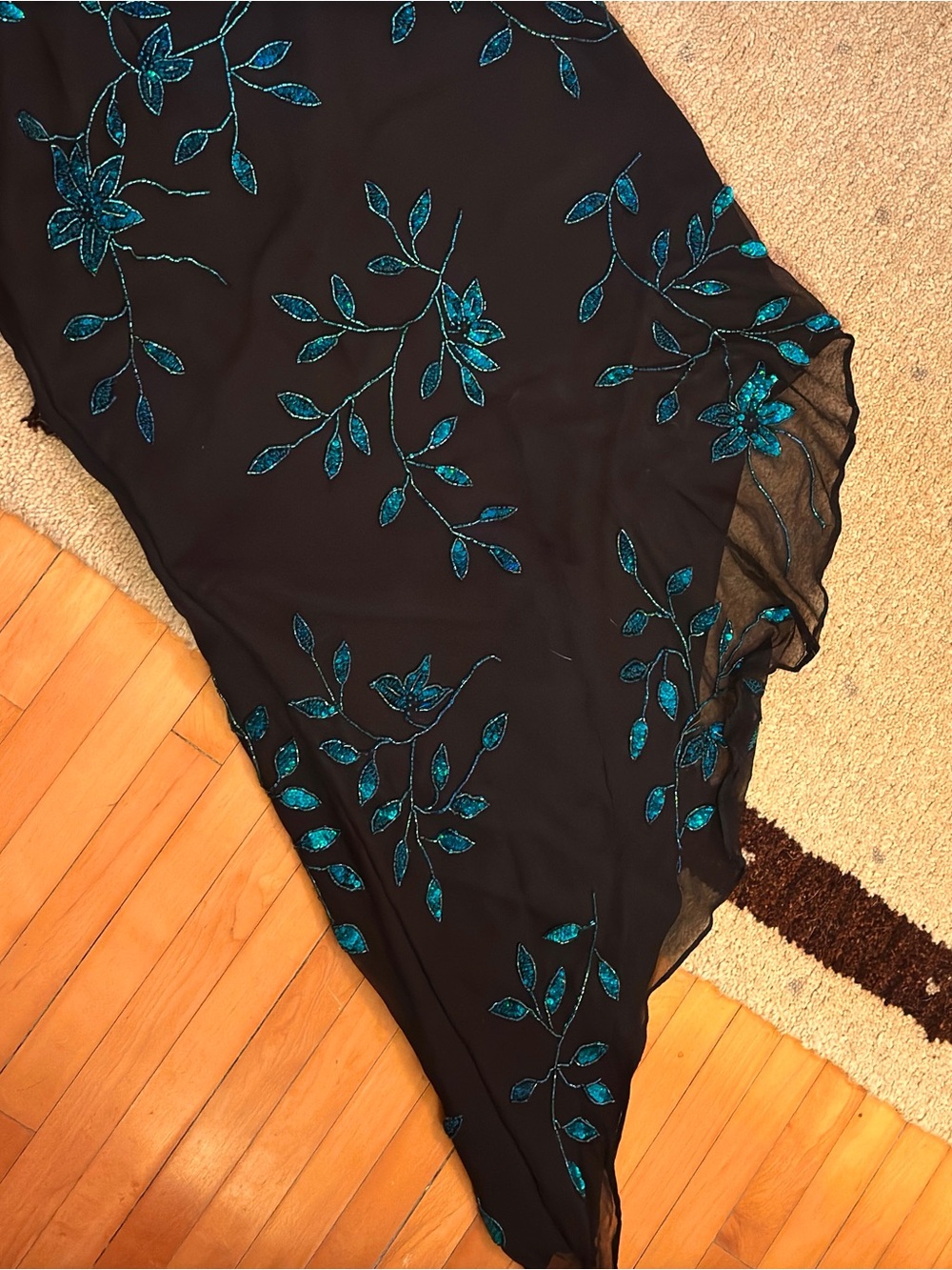 Cache Black Midi Slip Dress with Teal Floral Embroidery - Picture 6 of 12